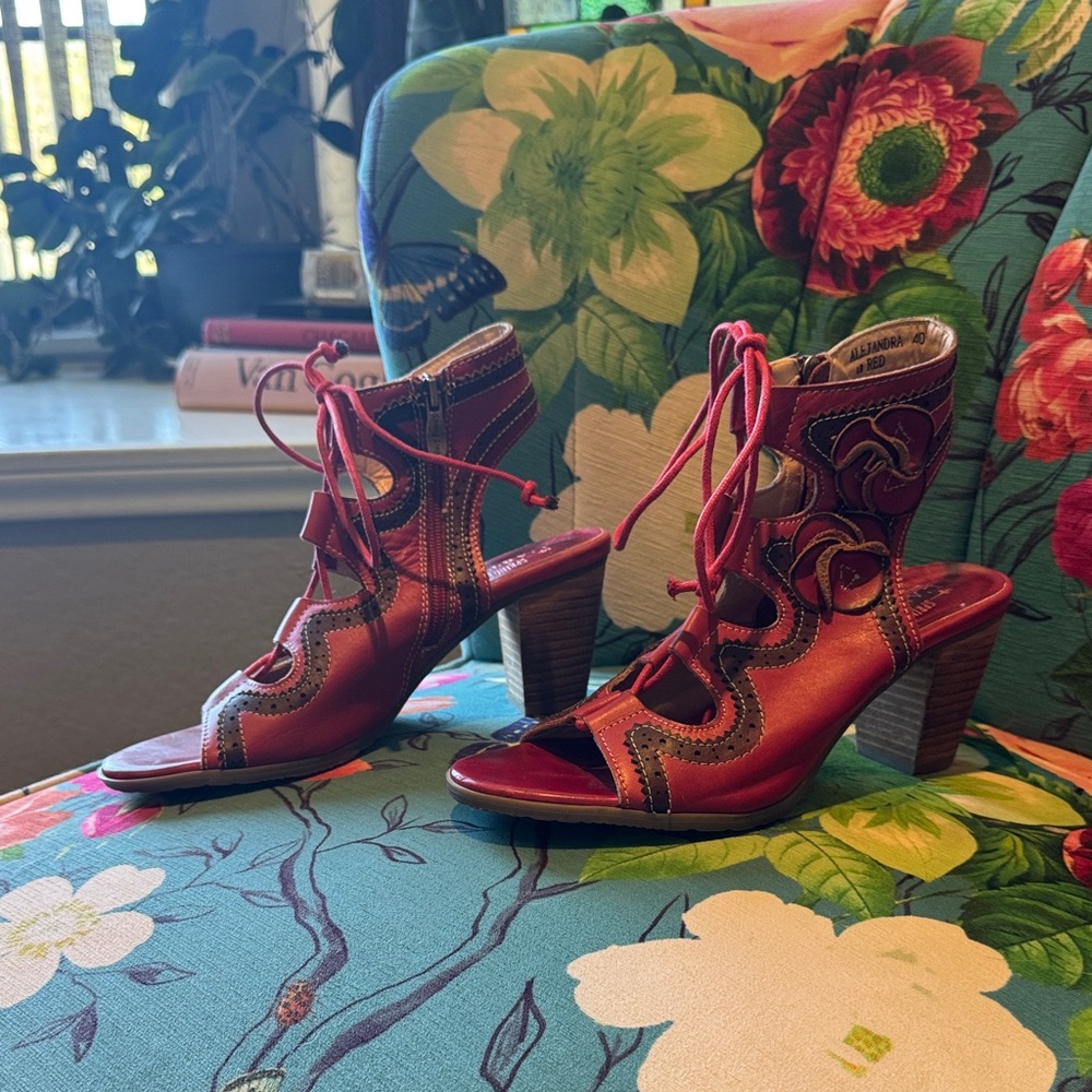 Stylish Red Open-Toe Heeled Sandals